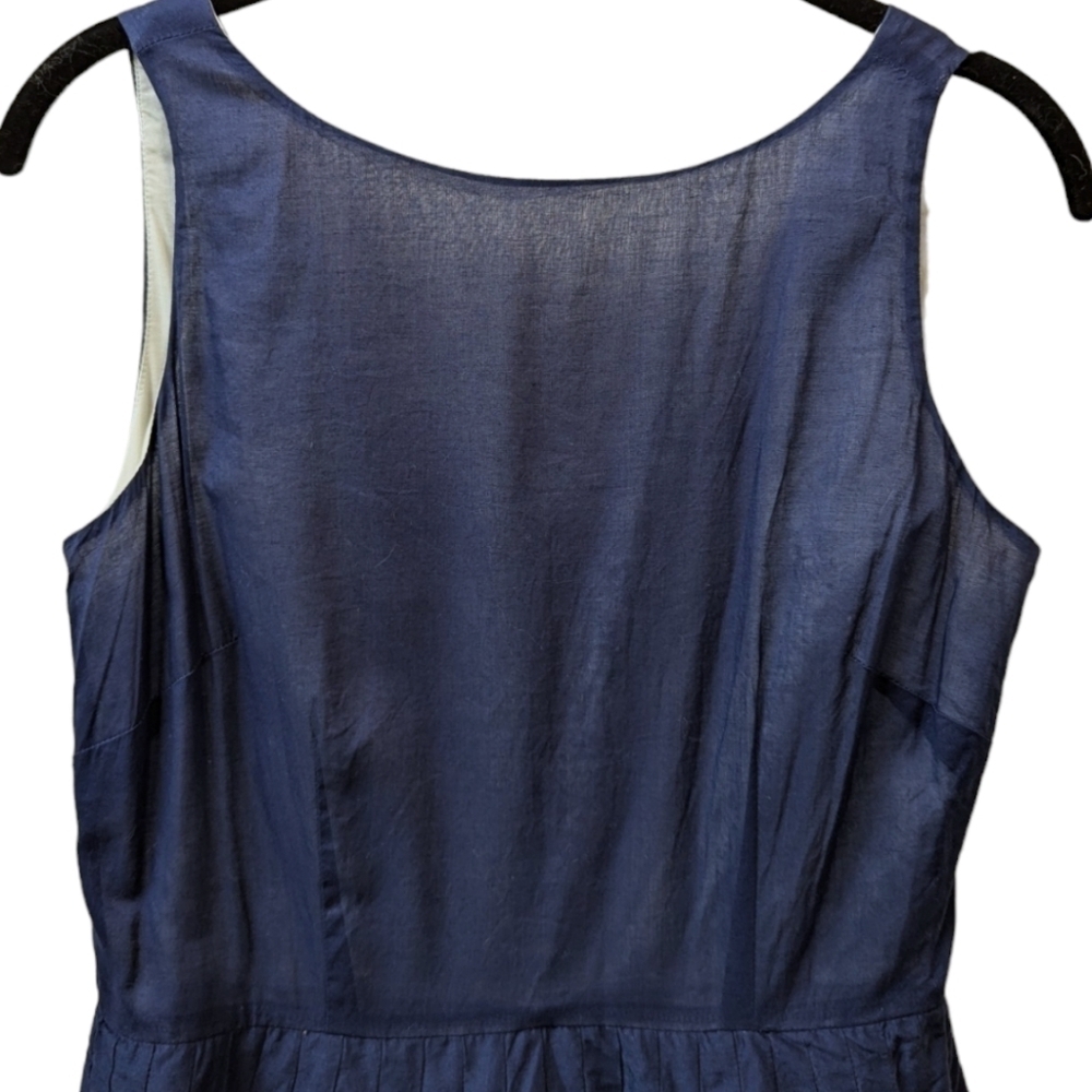 Talbots Navy "Blue Day" Striped Fit & Flare Sleeveless Cotton Dress (2) - Picture 4 of 7